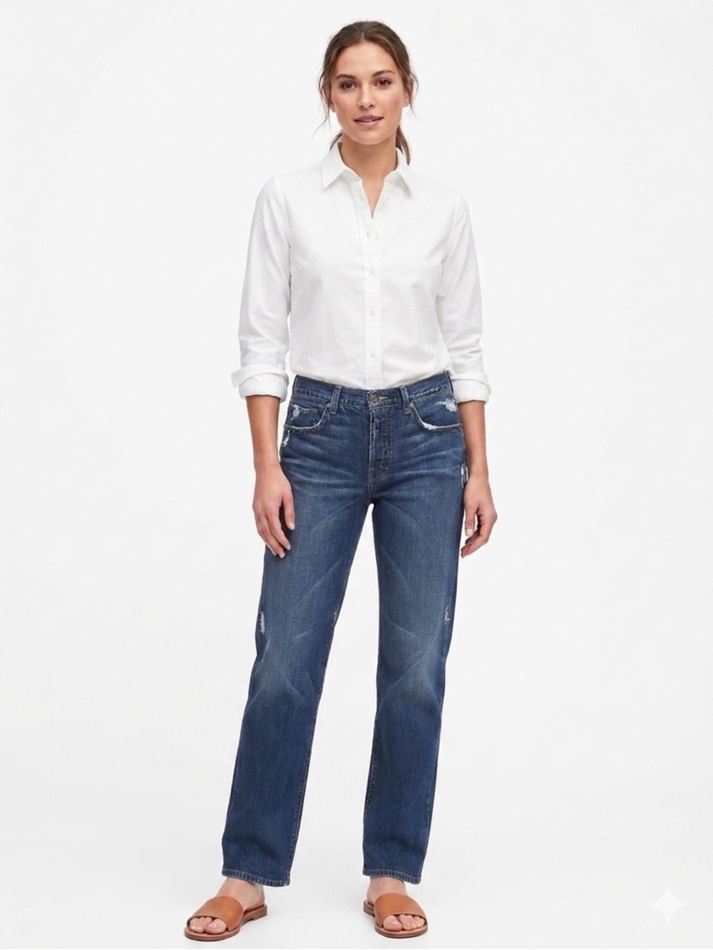 Banana Republic Women's Jeans Straight Leg Button Fly Blue Stretch Size 10|